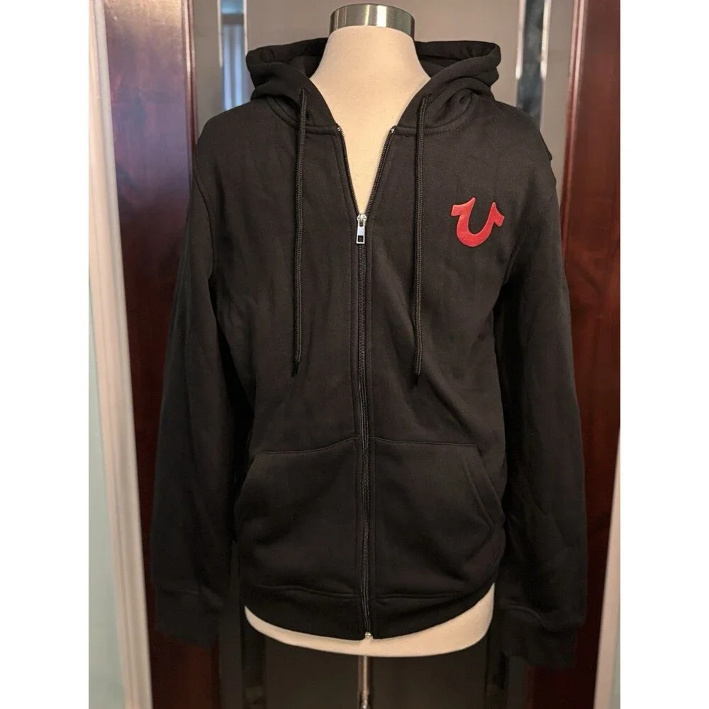 New True Religion Overlap Buddha Logo Zip Hoodie Black Retail $119 Size Small